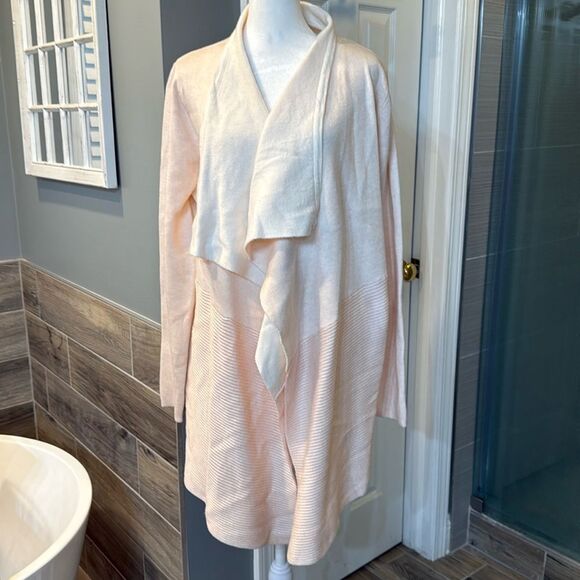 NWT ChicWish Soft Blush Pink Ribbed Hem Drape Open‎ Cardigan Sweater sz M/L - Picture 5 of 11
